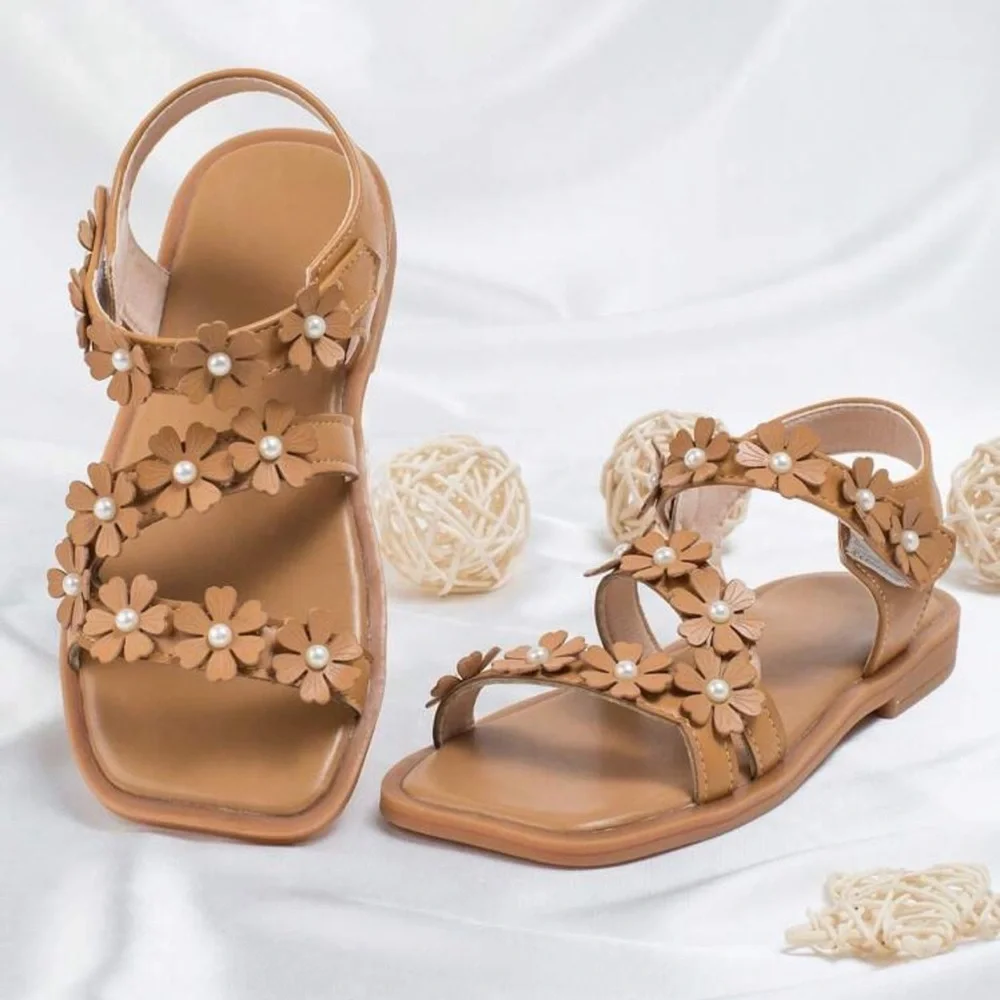 Girl Blossom Tan Sandals- (12.5)